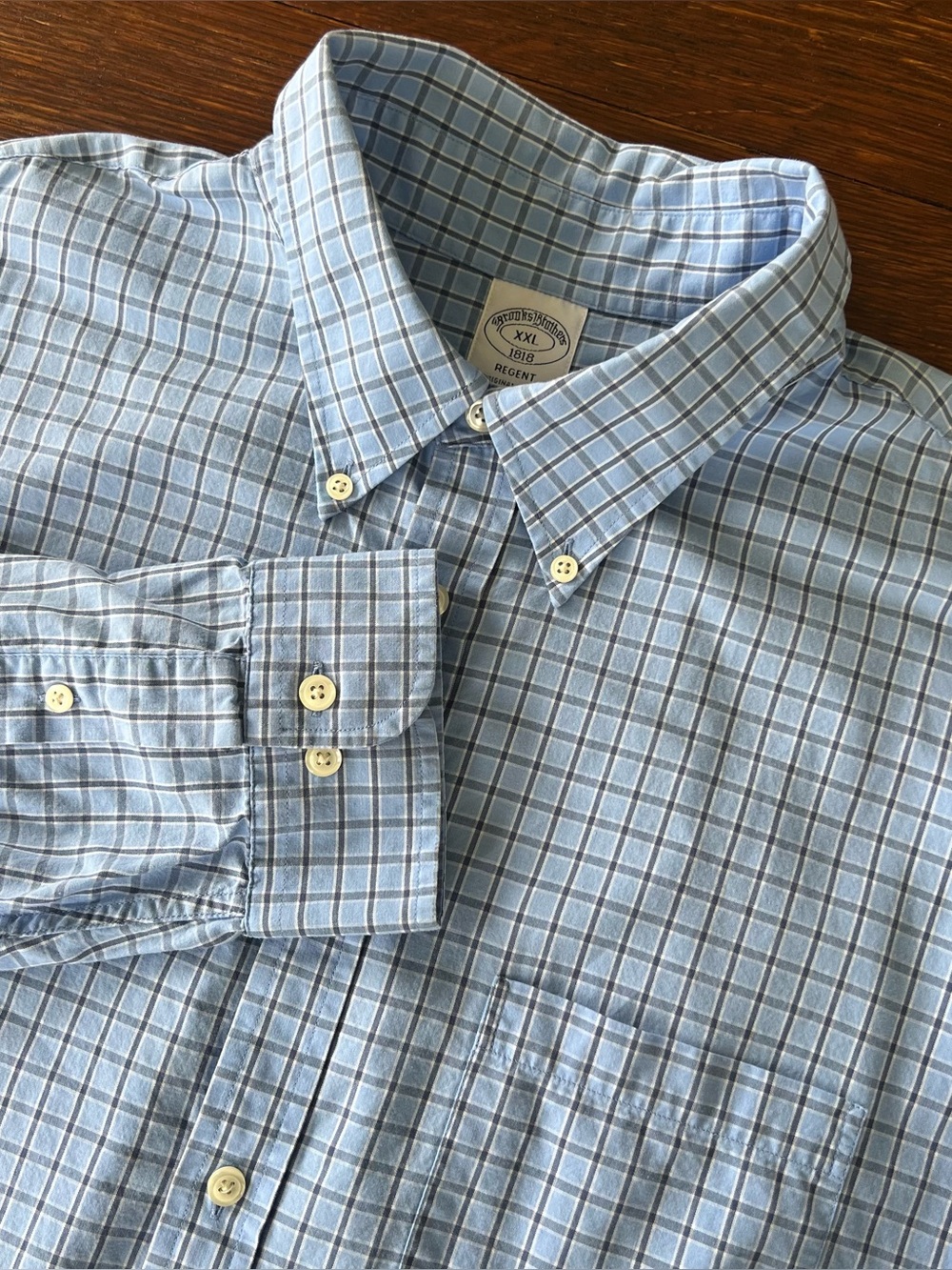 Brooks Brothers Regent Fit Plaid Button Down Shirt Blue XXL Cotton Polo